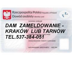 Dam zameldowanie w Krakowie tel.537-384-051